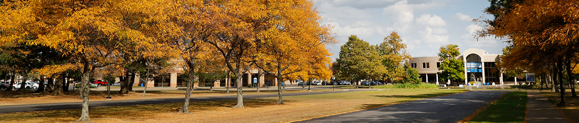 18luck快乐彩希尔伯特学院的校园从秋天的主要入口上。